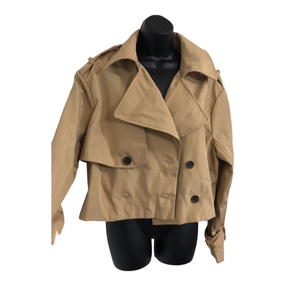 Stoosh tan cropped classic rain proof trench coat jacket size medium new